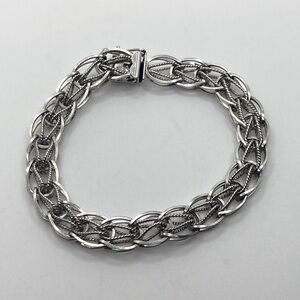 Vtg Sterling Silver Woven Link Charm Bracelet Slide Lock Clasp 7” L  .4” W 14g